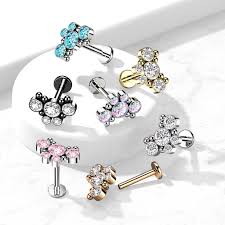 5 CZ Butterfly With Ball Cluster Internally Threaded 316L Surgical...