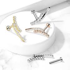 Double Lined CZ Paved Curve Top on Internally Threaded 316L Surgical...