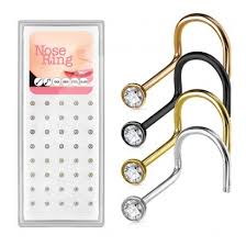 Pack Jewel Set Ball IP Over 316L Surgical Steel Screw Typ Nose Stud Rings