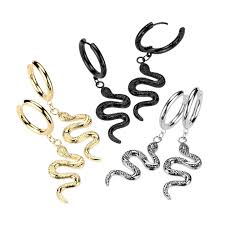 316L Surgical Steel Pair of Snake Dangle 316L Stainless Steel Hoop Earrings