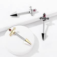 316L Surgical Steel Red Gem Set Dagger 316L Surgical Steel Nipple...
