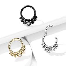 316L Surgical Steel Segment Hoop Rings with Graduated Balls and Bezel...