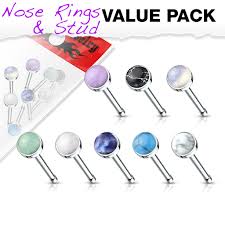 Semi Precious Stone Set 316L Surgical Steel Nose Bone Stud Rings