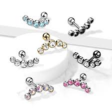 5-Round Gem Set Curve Top 316L Surgical Steel Cartilage Barbell Studs