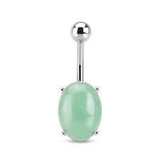 316L Surgical Steel Prong Set Oval Amazonite Semi Precious Stone Navel Ring