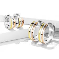 316L Surgical Steel Pair of Triple Dome 3-Tone 316LStainless Steel...