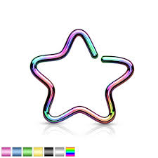 316L Surgical Steel Single Closure Star Ring Titanium IP Over 316L...