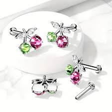 CZ Cherry Top on Internally Threaded 316L Surgical Steel Flat Back...