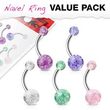 Color 316L Surgical Steel Navel Ring with Acrylic Color Ultra Glitter Ball