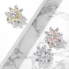 316L Surgical Steel Round CZ Centered Marquise CZ Petal Flower Dermal...