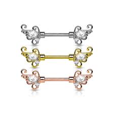 Pack CZ Set Floral Filigree Ends 316L Surgical Steel Nipple Barbells