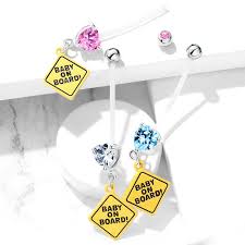Double Jeweled Prong Set Heart CZ with Baby on Board Sign Dangle...