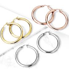 316L Surgical Steel Pair of Thick Hollow Stainless Steel Hoop Earrings