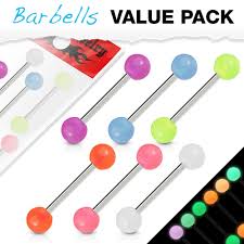 Color 316L Surgical Steel Barbells with Glow In The Dark Balls