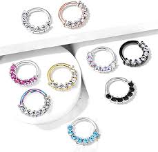 7 Gem Front Facing Set All 316L Surgical Steel Bendable Hoop Rings for Ear Cartilage, Daith, Nose Septum and More
