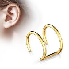 Double Closure Ring Gold IP Over 316L Surgical Steel Fake Non-Piercing...