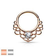 CZ Centered Lotus Filigree All Brass Bendable Septum/Cartilage Rings