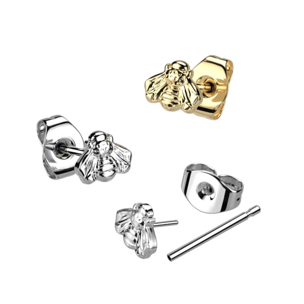 1pc Implant Grade Titanium Threadless Push in Bee Top Earring Stud