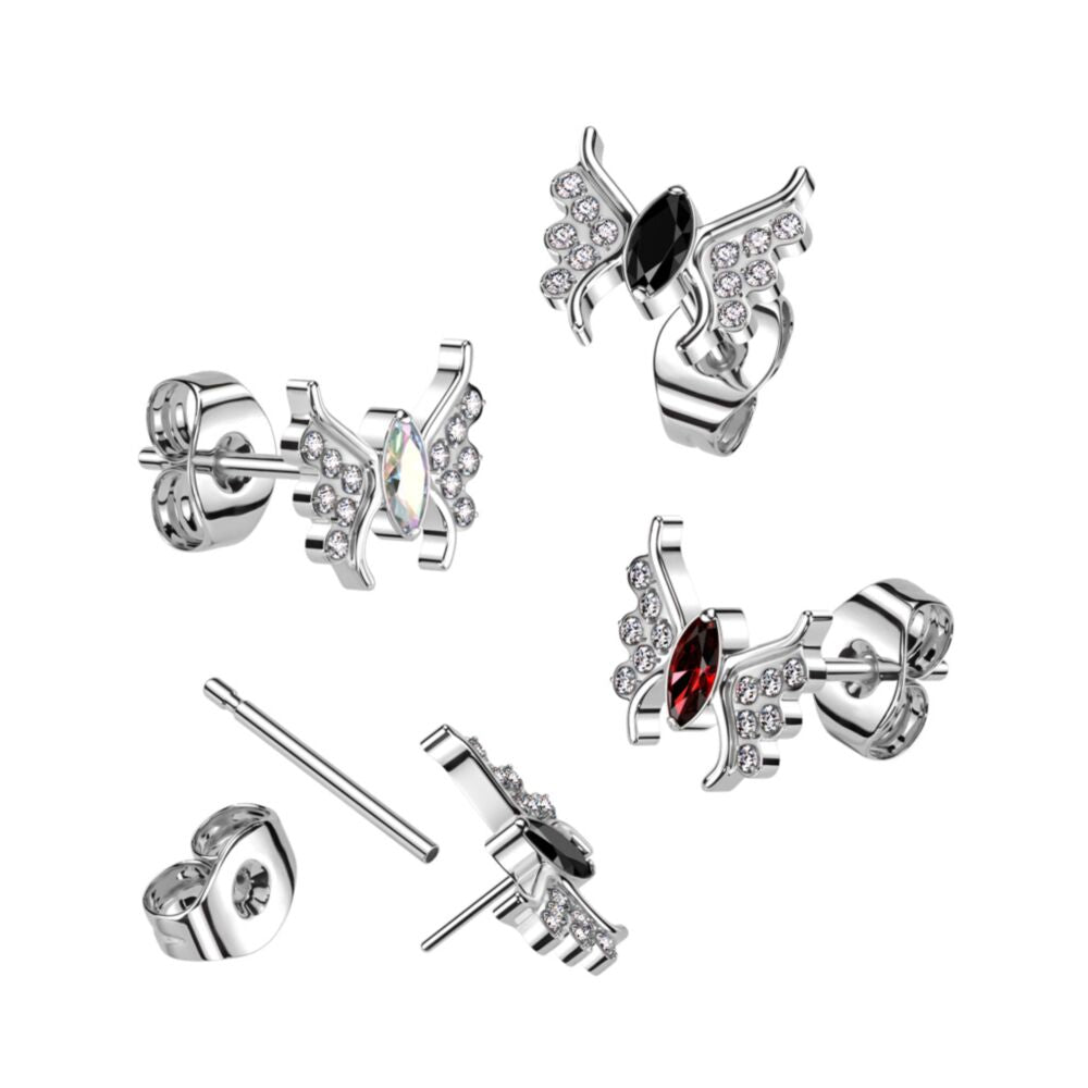 1pc Implant Grade Titanium Threadless Push In Earring Stud With CZ Butterfly Top
