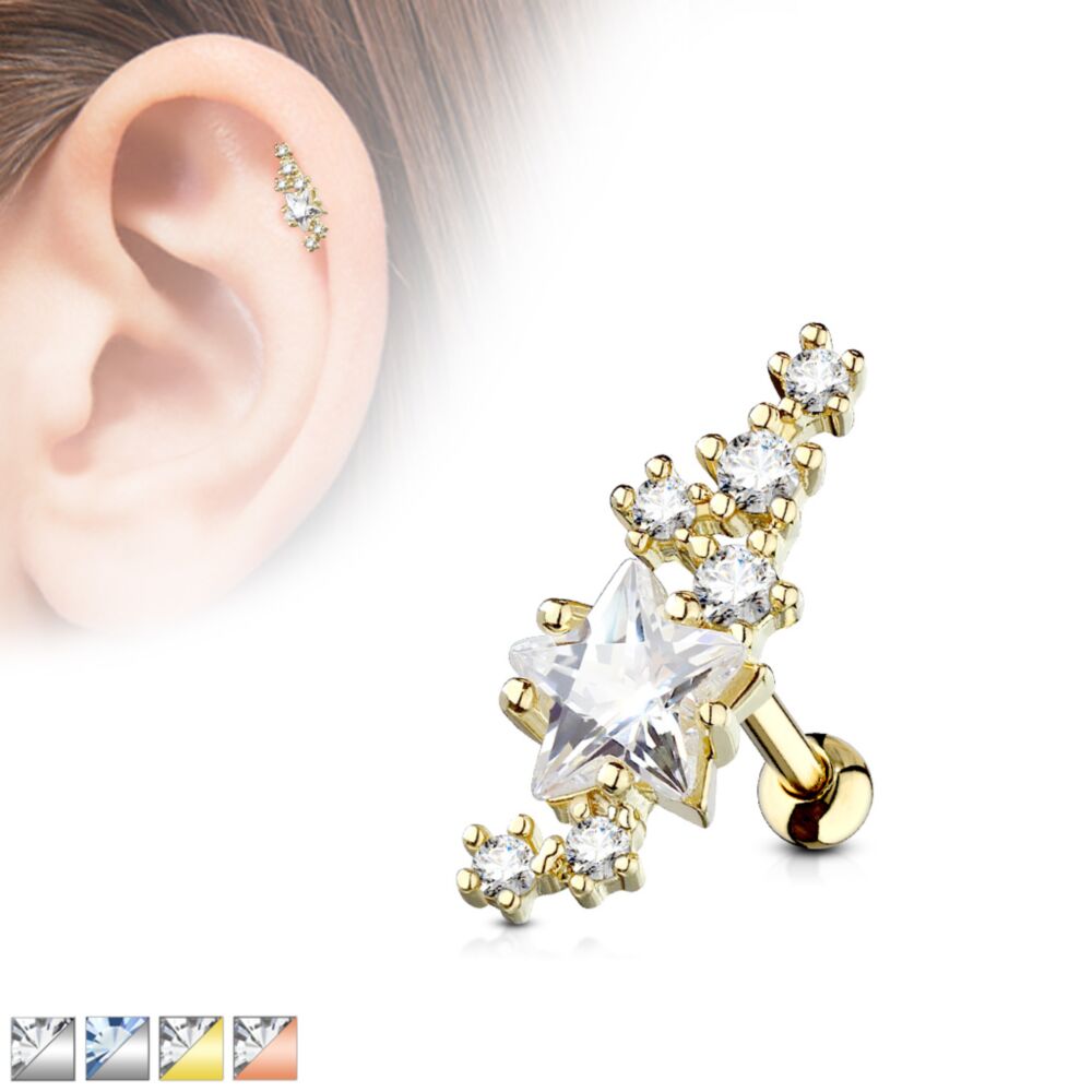316L Surgical Steel Lined Cluster CZ Star with Large Star Center 316L...