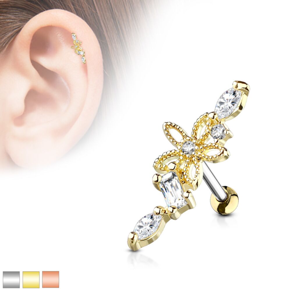 316L Surgical Steel Hollow Flower Centered CZ Vine 316L Surgical Steel...