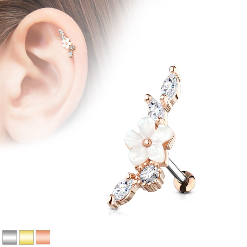 316L Surgical Steel Mother of Pearl Flower Centered CZ Vine 316L...