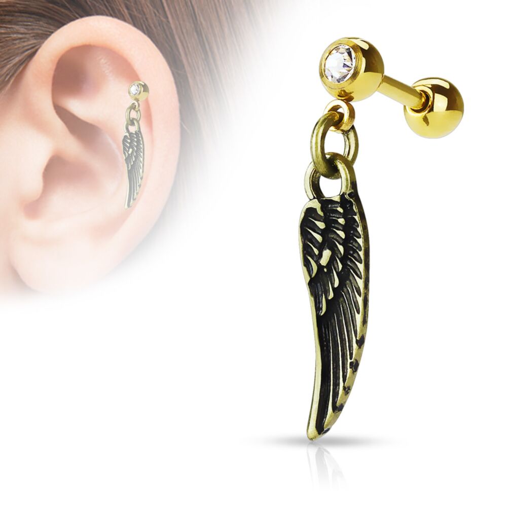316L Surgical Steel Angel Wing Dangle 316L Surgical Steel Jewel set...