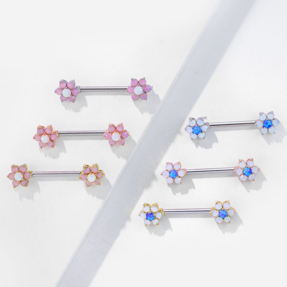 316L Surgical Steel Opalite Petals with Opal Center Flowers on Both...
