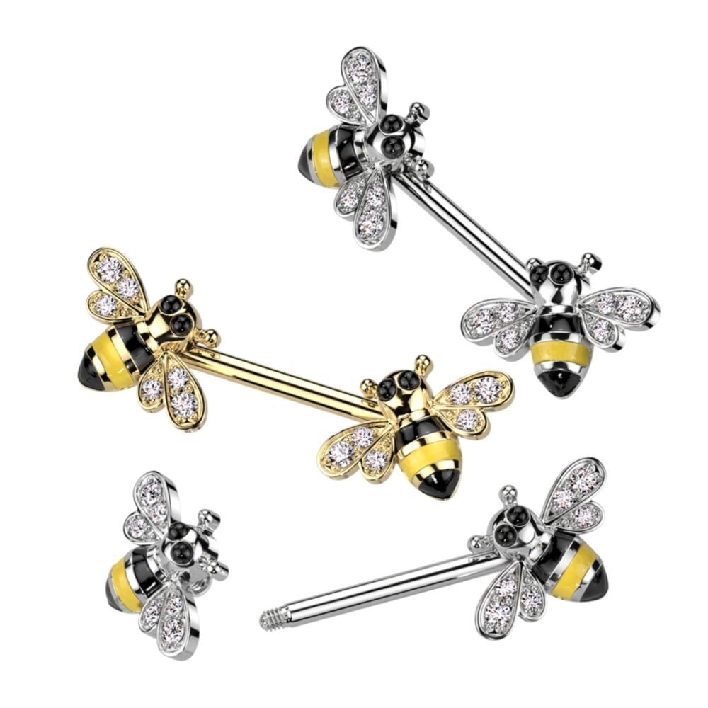 316L Surgical Steel 316L Surgical Steel Nipple Barbell With CZ Bee Ends