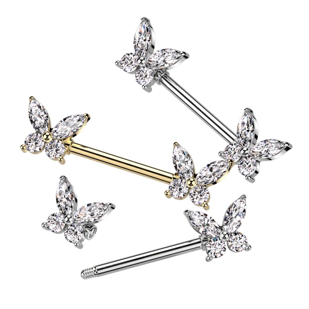 316L Surgical Steel 316L Surgical Steel Nipple Barbell With CZ...