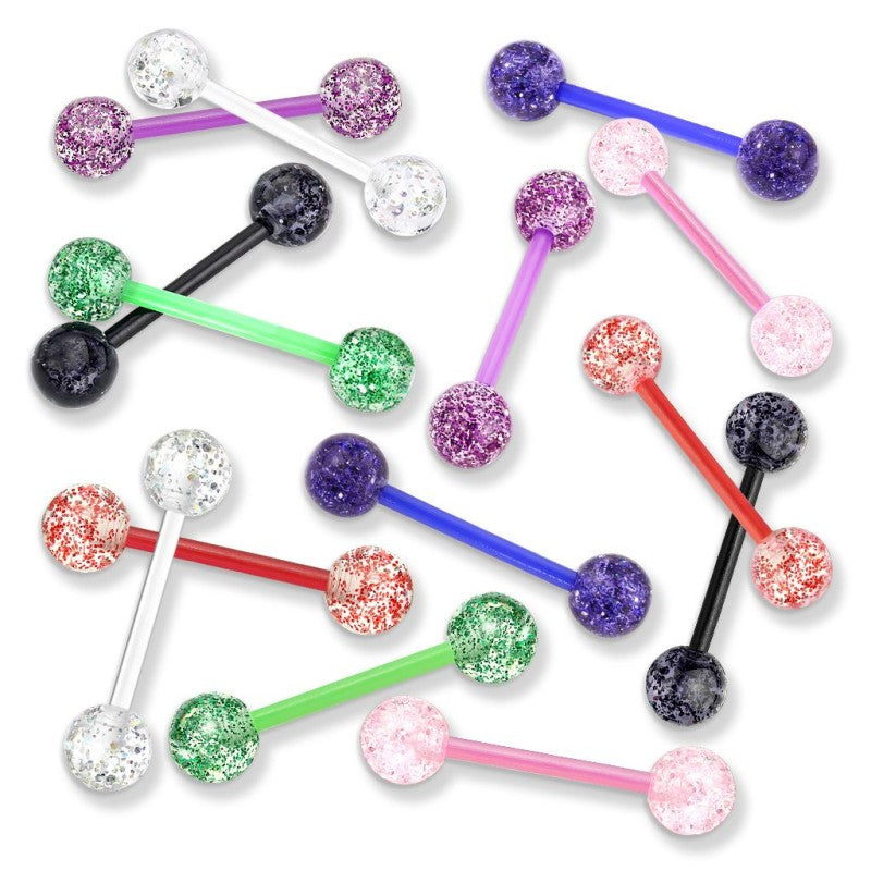 Flexible PTFE Barbell With Ultra Glitter Acrylic Balls