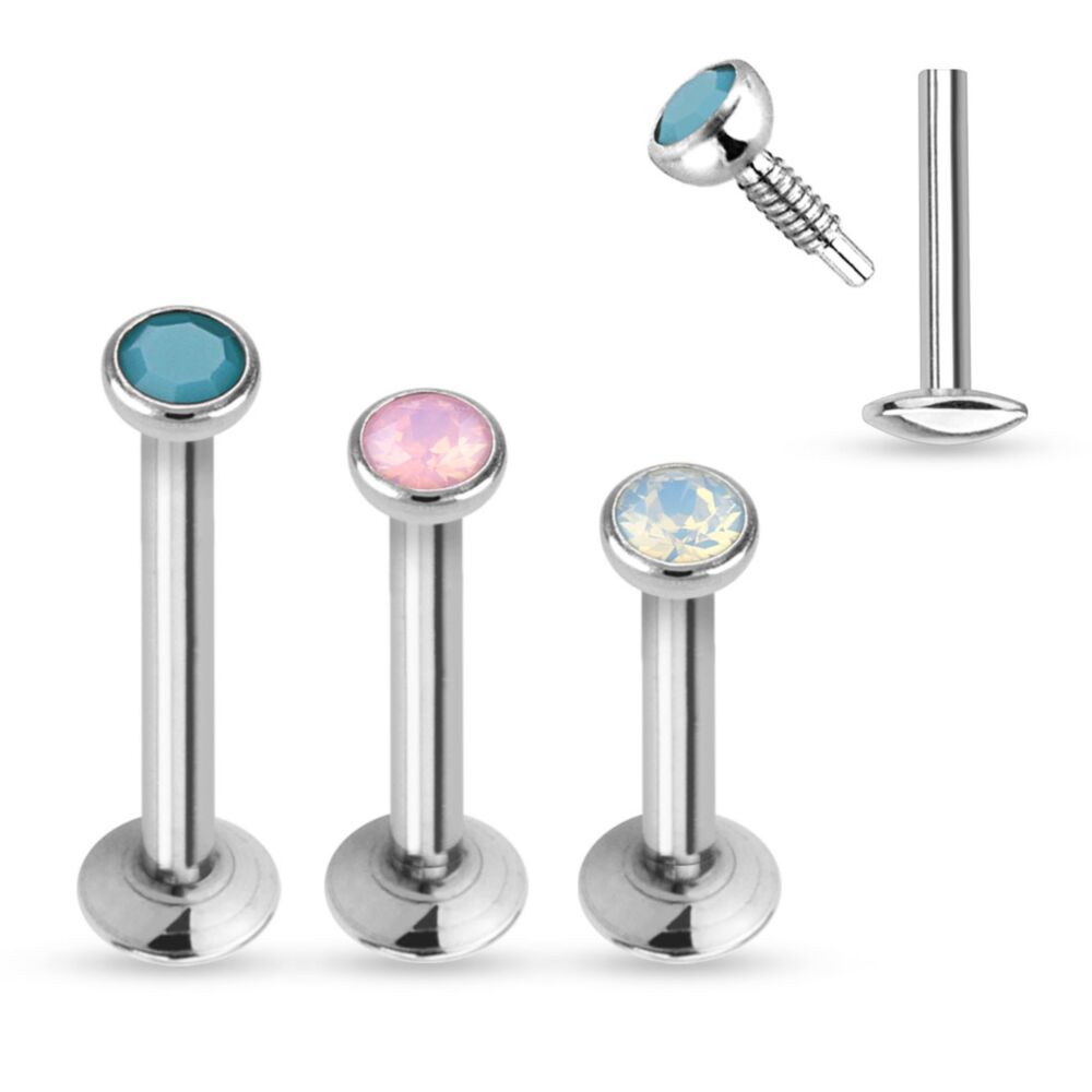Flat Top Opalite Crystals Press Fit 316L Surgical Steel Internally...