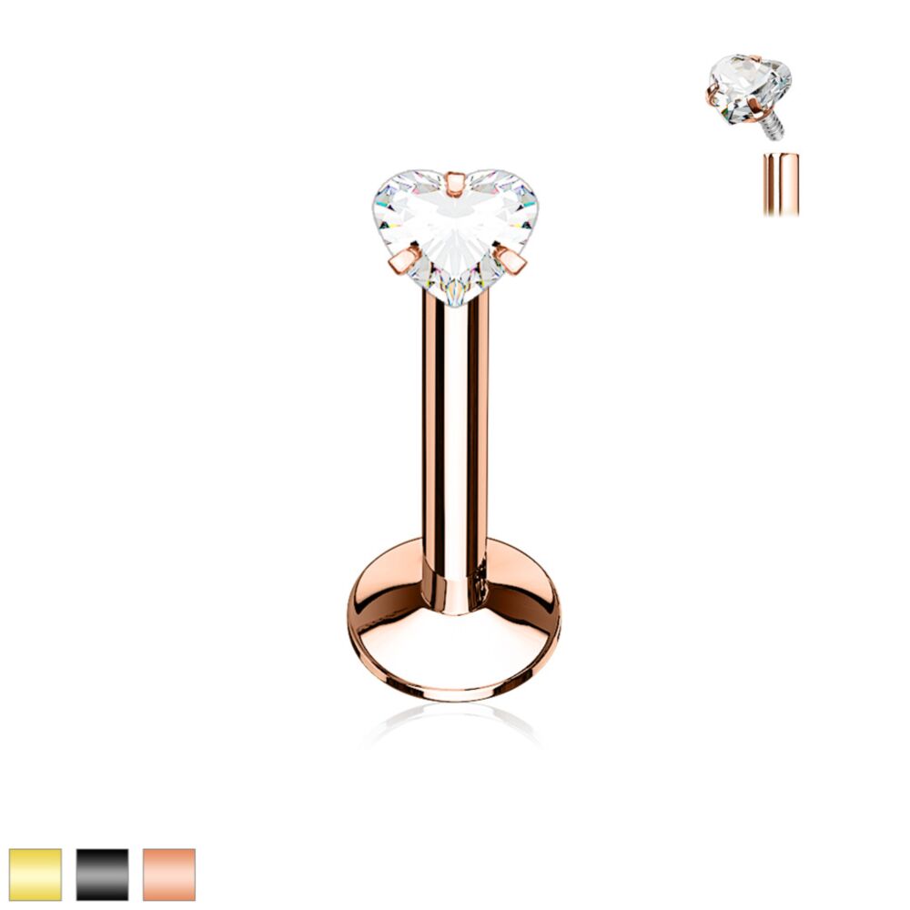 316L Surgical Steel Heart CZ Prong Set PVD Over All 316L Internally...