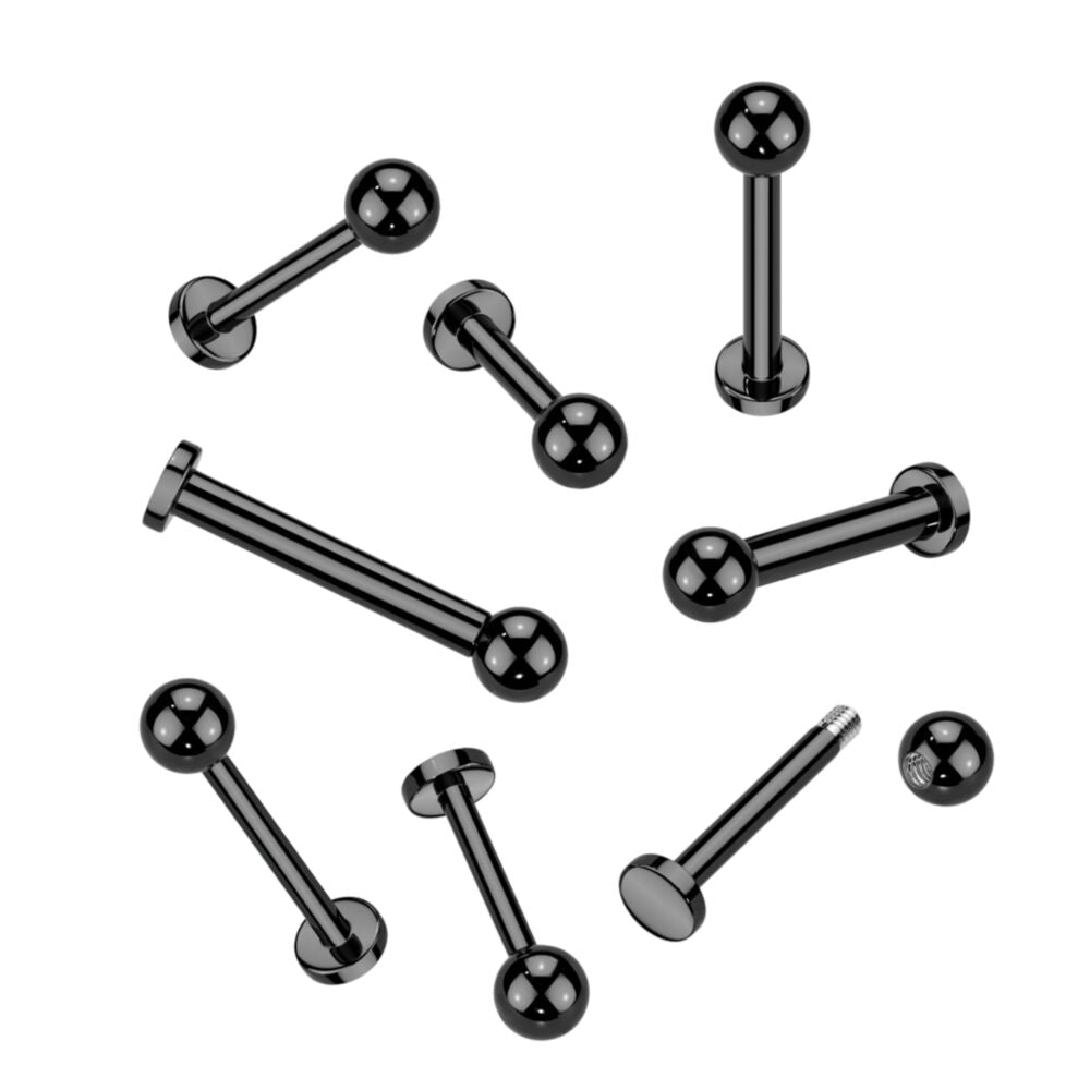 316L Surgical Steel Externally Threaded Black PVD 3mm Base Labret Flat...
