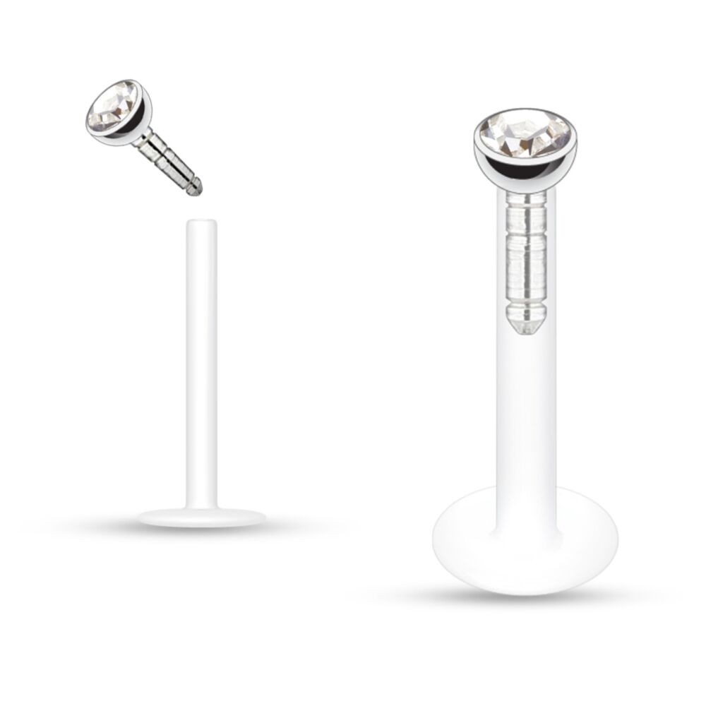 16GA Flexible Labret WithPress Fit Clear Gem Top