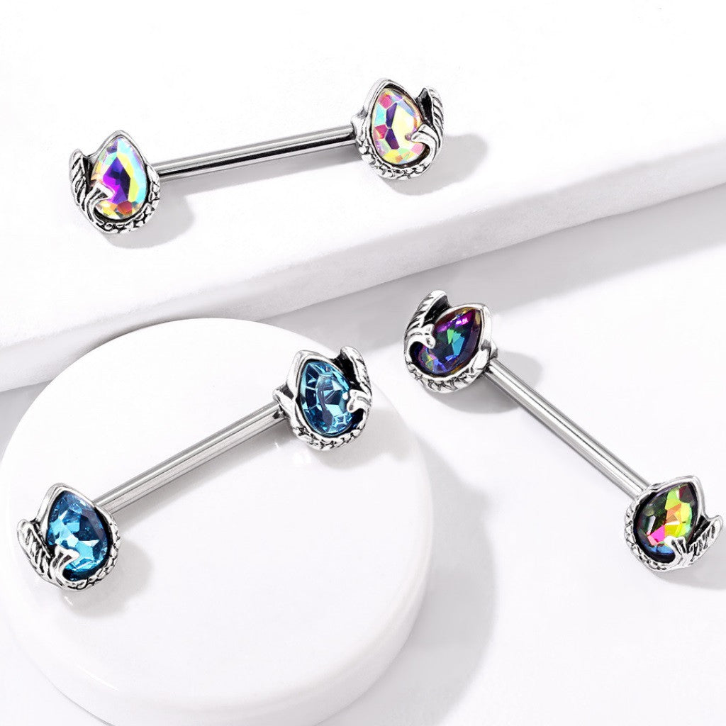 316L Surgical Steel Mermaid Tail Wrapped Pear Shaped Crystal 316L...