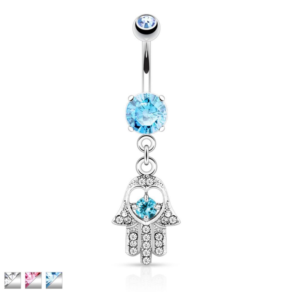 316L Surgical Steel 316L Surgical Steel Hamsa With Colored CZ and Gem...