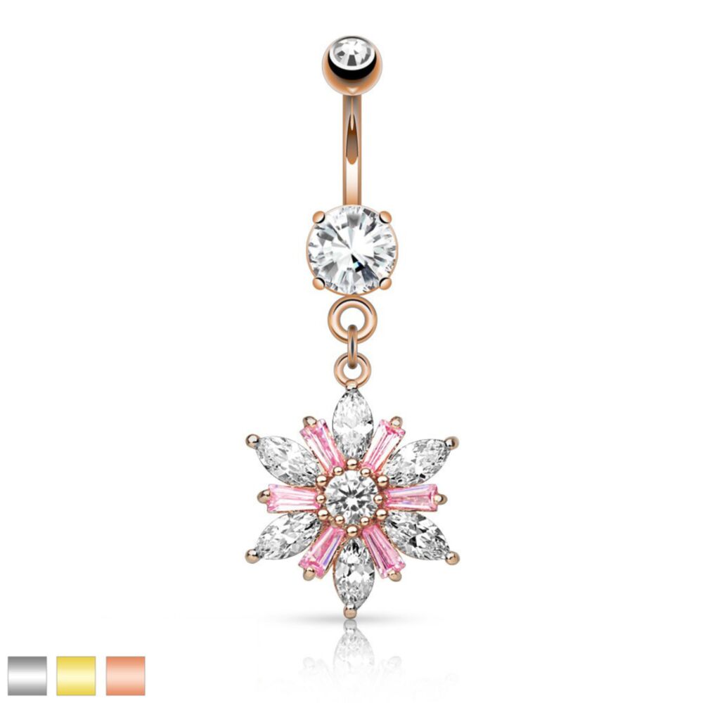 316L Surgical Steel Marquise Cut CZ Petals With Princess Cut Pink CZ...
