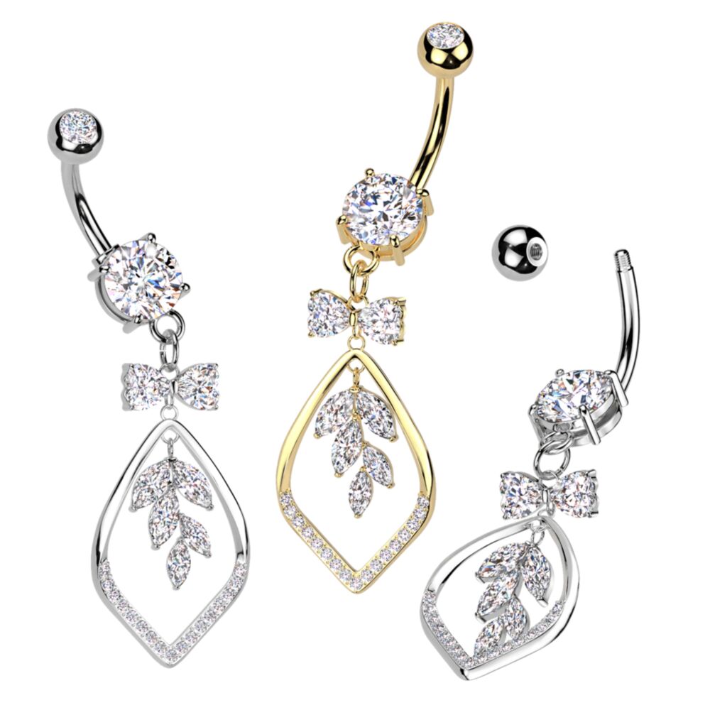 316L Surgical Steel 316L Surgical Steel CZ Ribbon With Marquise CZ Vine...