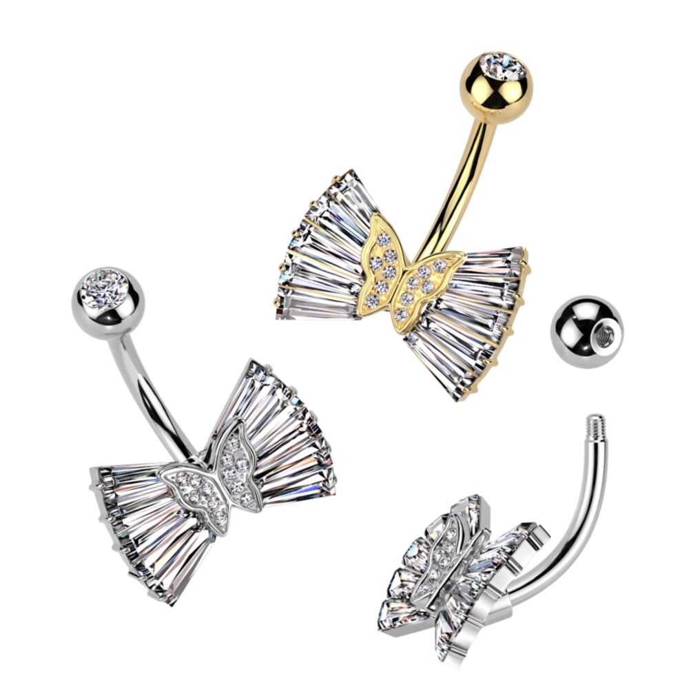 316L Surgical Steel 316L Surgical Steel CZ Ribbon With CZ Butterfly...