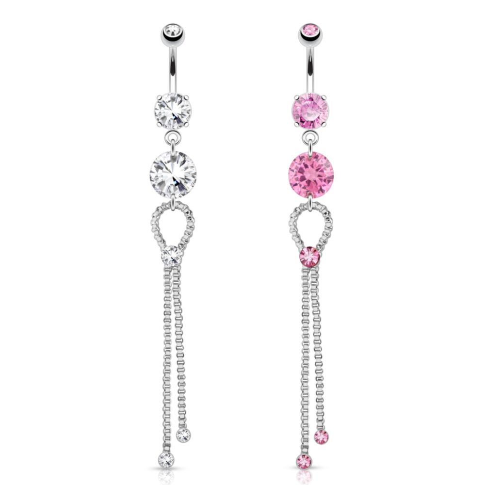 316L Surgical Steel Large Round Gem With Gemmed Bolo Tie Chain Dangle...