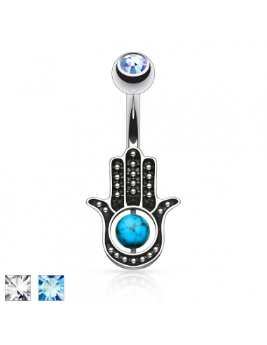 316L Surgical Steel 316L Surgical Steel Hamsa Hand With Stone Palm...