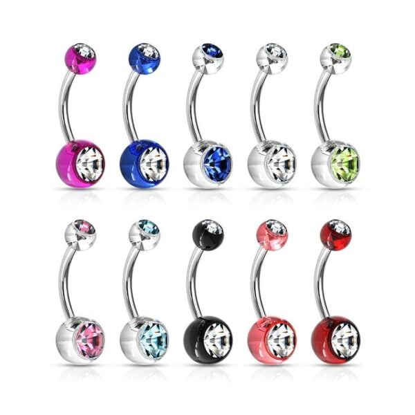 316L Surgical Steel Navel Rings w/ Double Jeweled Acrylic Balls