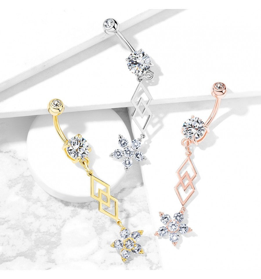316L Surgical Steel 316L Surgical Steel Six CZ Flower and Two...