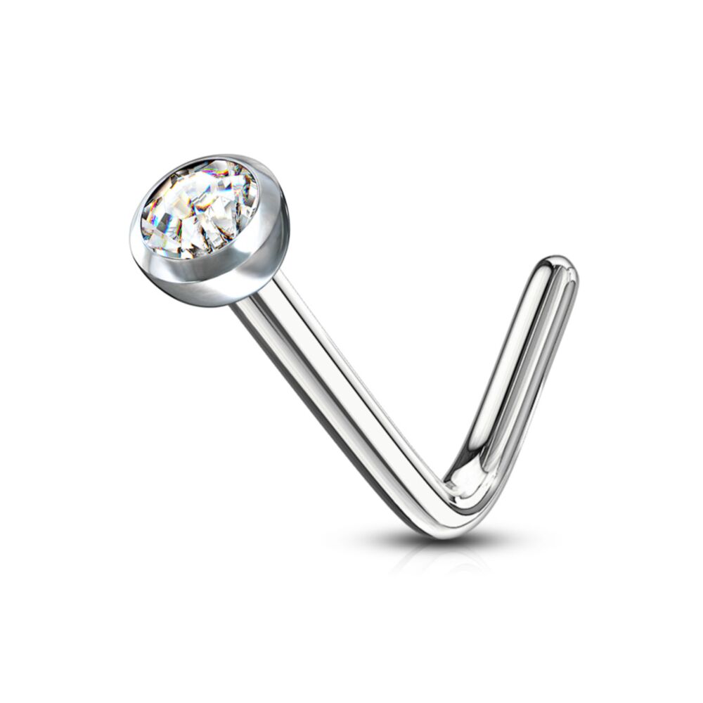 Clear Press Fit Gem 316L Surgical Steel L Bend Nose Ring