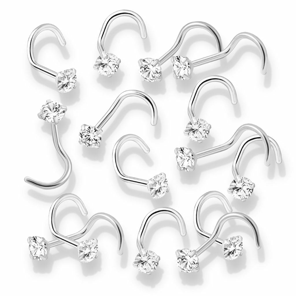 Prong Set Heart CZ Top 316L Surgical Steel Nose Screw Rings