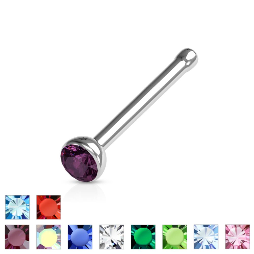 316L surgical Steel Nose Stud Ring with Gem Set Half Ball Top