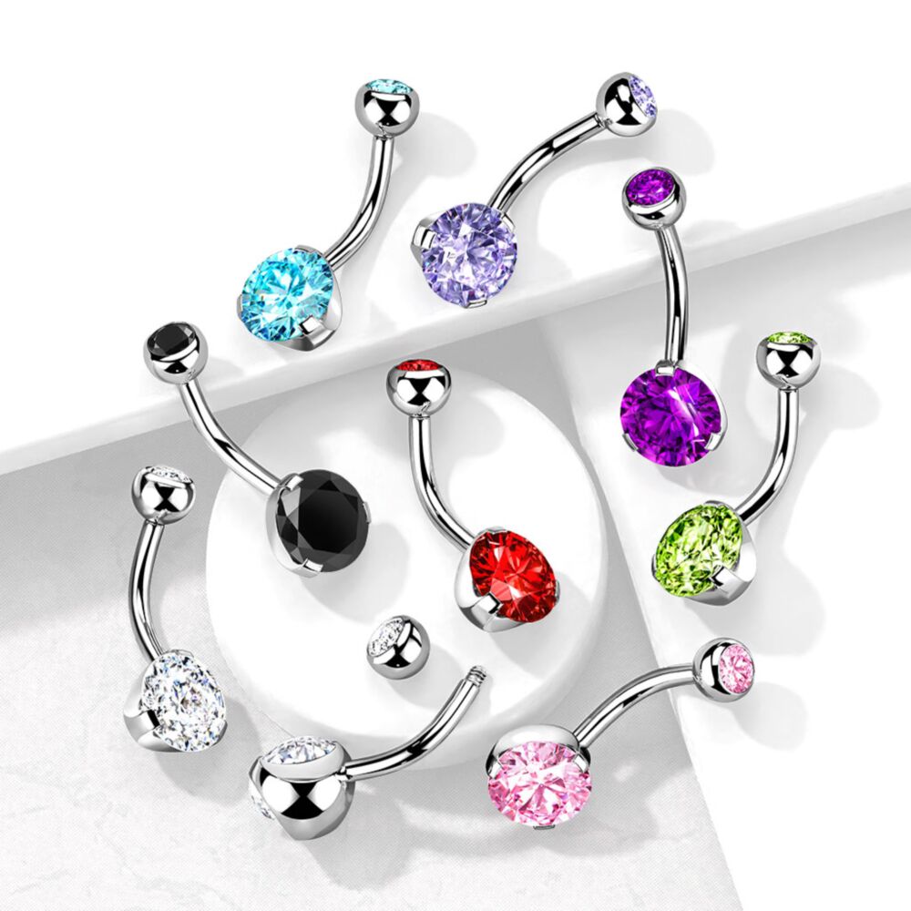 316L Surgical Steel Navel Ring with Prong Set Gem