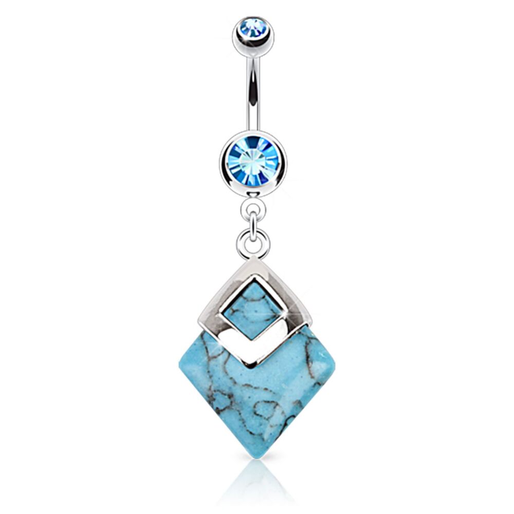 316L Surgical Steel 316L Surgical Steel Turquoise Diamond Shaped Semi...