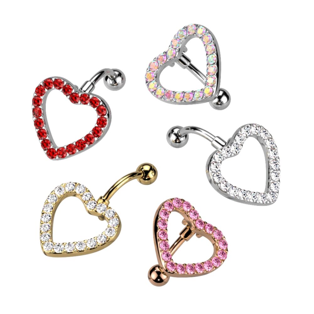 316L Surgical Steel 316L Surgical Steel Heart CZ Paved With Swinging...